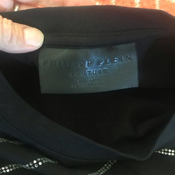 Philipp Plein Black T-Shirt Rhinestone Stripes Size Medium NWOT Gorgeous - Picture 8 of 9